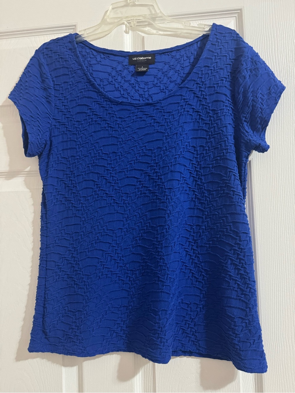 Liz Claiborne Royal Blue Textured Short Sleeve Scoop Neck Top